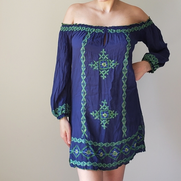 Poupette St. Barth Blue Embroidered Mini Dress S - Picture 1 of 8